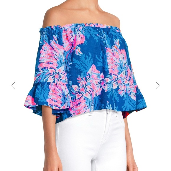 NWT Lilly Pulitzer Croix Coral Reef Off-The-Shoulder Top XL - Picture 3 of 5